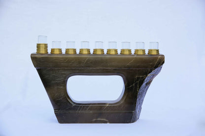 חנוכיה מאבן אלבסטר חום